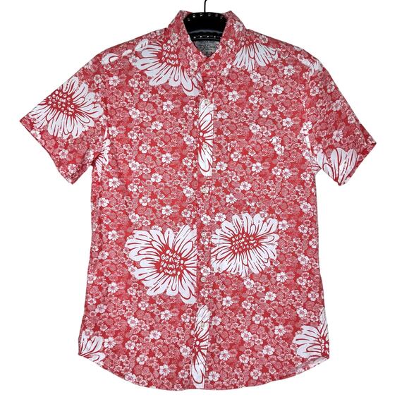 J. Crew Abstract Floral Slim Organic Cotton Short Sleeve Poplin Shirt Medium - Picture 1 of 10